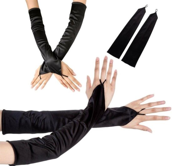 Camerazar Retro saténové rukavice Čierne dlhé večerné rukavice