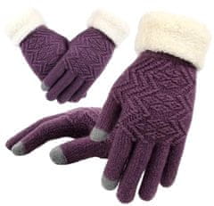 Camerazar Dámske zimné rukavice s medvedíkom, fialové, akrylová priadza, univerzálna veľkosť