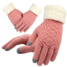 Camerazar Dámske zimné rukavice s medvedíkom, ružové, akrylová priadza, univerzálna veľkosť
