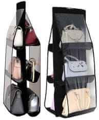 Camerazar Organizér na kabelky do šatníka, čierny nylon, 89x35 cm, s kovovým závesom