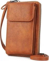 Camerazar Dámska retro kabelka s peňaženkou na telefón, hnedá, ekologická umelá koža, 18x11x5 cm