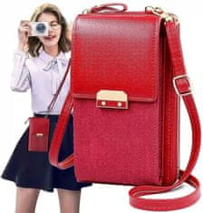 Camerazar Dámska miniatúrna kabelka na telefón s peňaženkou, červená, ekologická umelá koža, 18x11x4,5 cm