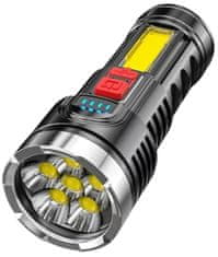 Camerazar Vojenská taktická baterka s USB nabíjaním, čierna, plastové puzdro, 145 mm