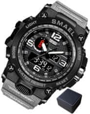 Camerazar Smael Vodotesné digitálne pánske hodinky s LED podsvietením, sivý silikónový remienok, čierne kovové puzdro