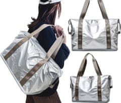 Camerazar Priestranná športová taška v metalickej farbe, strieborná, vodotesný nylon, 41x37x21 cm