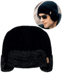 Camerazar Unisex teplá zimná športová čiapka s chráničmi uší, čierna, akrylová priadza, 21x25 cm