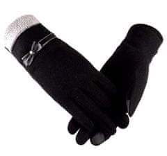 Camerazar Elegantné dámske zimné rukavice s dotykovou funkciou, nepremokavé, polyester, čierne - 22,5 cm
