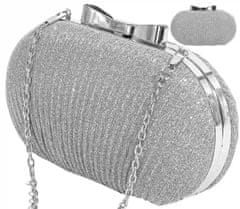 Camerazar Elegantná dámska večerná kabelka s brokátom, strieborná, syntetický materiál, 19,5x11 cm
