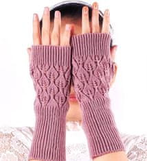 Camerazar Teplé čipkované rukavice bez prstov, ružové, akrylová priadza, 20x7 cm
