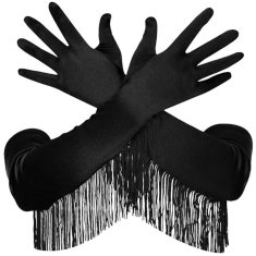 Camerazar Retro elegantné čierne saténové rukavice so strapcami