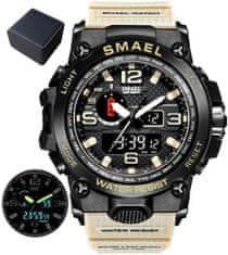 Camerazar Digitálne vodotesné pánske LED hodinky Smael s nárazuvzdorným dizajnom, khaki silikónovým remienkom a čiernym kovovým puzdrom