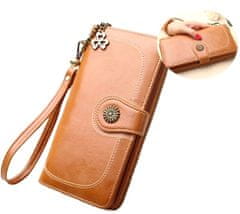 Camerazar Veľká dámska peňaženka z ekokože s príveskom na kľúče, hnedá, 19,3x10x3,5 cm
