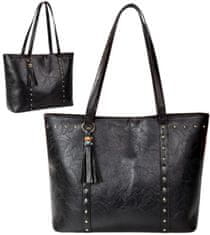 Camerazar Veľkokapacitná kožená kabelka, čierna, 100% polyester, rozmery 35,5x30 cm