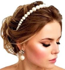 Camerazar Elegantná perlová čelenka do vlasov, biela, plastová, 14x12 cm