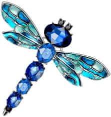 Camerazar Elegantná brošňa vážka s modrými kryštálmi, šperky zo zliatiny, 6x5,5 cm