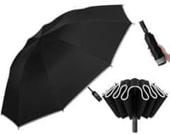 Camerazar Skladací automatický dáždnik s ochranou proti UV žiareniu, reflexným pruhom a puzdrom, čierny