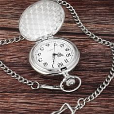 Camerazar Elegantné steampunkové vreckové hodinky, strieborné, s quartzovým strojčekom a reťazou 37 cm