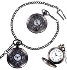 Camerazar Vreckové hodinky v štýle steampunk, bižutérny kov, biely ciferník s arabskými číslicami, 37 cm retiazka