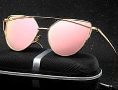 Camerazar Dámske slnečné okuliare s mačacími očami - zrkadlové, ružové, kovové