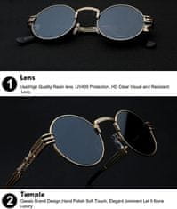 Camerazar Unisex retro steampunkové okrúhle okuliare, kov, UV 400 filter, šírka okuliarov 55 mm