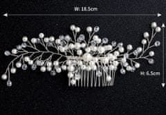 Camerazar Elegantný strieborný svadobný hrebeň s krištáľmi a kvetinovými zirkónmi, veľkosť 18,5 cm x 7 cm