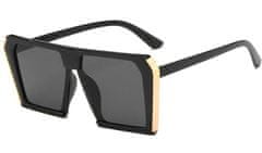 Camerazar Dámske slnečné okuliare Oversize, štvorcové, čierne s filtrom UV400 a zlatými kovovými vložkami
