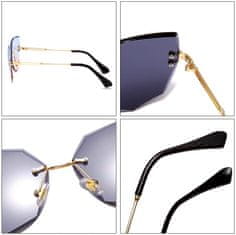Camerazar Dámske slnečné okuliare bez obruby so šošovkami typu cat-eye, sivé/ružové/svetlohnedé, kov, UV filter 400 cat 3