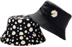 Camerazar Obojstranná čiapka BUCKET HAT so sedmokráskou, čierna, polyester/bavlna, 55-59 cm