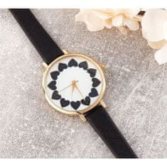 Flor de Cristal Dámske hodinky Flamenco Mystique so srdiečkami na ciferníku, čierne, z nehrdzavejúcej ocele, šírka remienka 4 cm