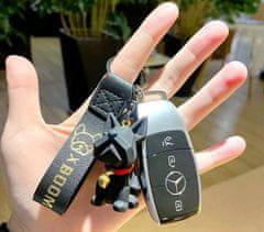 Camerazar Prívesok na kľúče s buldočkom, čierny, z nerafinovaného kovu a ekokože, 10 cm