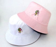 Camerazar Obojstranná čiapka BUCKET HAT s pečiatkou Ice Cream, biela/ružová, polyester/bavlna, univerzálna veľkosť 55-59 cm
