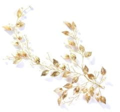 Camerazar Svadobná dekorácia na drôte s perlami, zlatá, kov, 20 cm