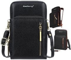 Camerazar Dámska kabelka na telefón Letterbox, čierna, vysokokvalitná umelá koža, nastaviteľný popruh 130 cm, dve priehradky na zips