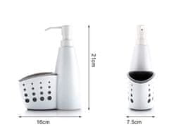 Camerazar Dávkovacia fľaša 2 v 1 na čistiaci prostriedok a hubku, biela, plastová, 16x21 cm