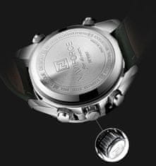 Camerazar Pánske tachometrické hodinky NAVIFORCE s koženým remienkom, zelené, vodotesné WR30