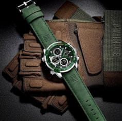 Camerazar Pánske tachometrické hodinky NAVIFORCE s koženým remienkom, zelené, vodotesné WR30