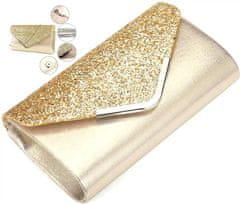 Camerazar Elegantná večerná kabelka cez rameno, zlatý brokát, ekologická umelá koža, 24x14x6 cm