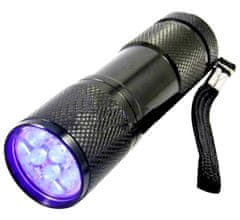 Camerazar Mini baterka s UV detektorom, čierna hliníková zliatina, 9 LED diód, 87x26 mm