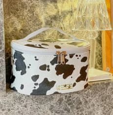 Camerazar Štvorcový kozmetický kufrík z kvalitnej umelej kože, čierno-biely s aplikáciami, 22x12x14 cm