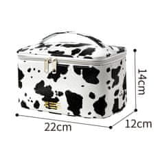 Camerazar Štvorcový kozmetický kufrík z kvalitnej umelej kože, čierno-biely s aplikáciami, 22x12x14 cm