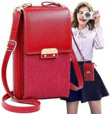 Camerazar Dámska miniatúrna kabelka na telefón s peňaženkou, červená, ekologická umelá koža, 18x11x4,5 cm