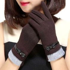 Camerazar Dámske elegantné zimné rukavice, nepremokavé na dotyk, hnedé s kožušinovými manžetami, 22,5x9,5 cm