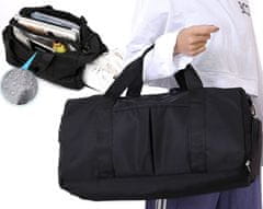 Camerazar Priestranná cestovná a tréningová taška, čierna, nepremokavý nylon, 42x23x21 cm