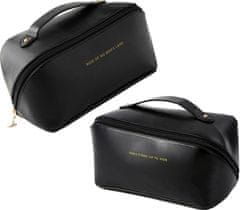 Camerazar Elegantná kozmetická taška s organizérom, čierna kvalitná umelá koža, 23,5x10,5x11 cm