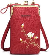 Camerazar Dámska taška na mobilný telefón s mini peňaženkou, červená, ekologická umelá koža, 18x11x5 cm