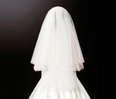 Camerazar Dvojitý svadobný závoj do vlasov, biely tyl, 84 cm