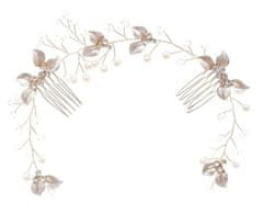 Camerazar Svadobná ozdoba do vlasov v tvare vetvičky, svetlo ružové zlato, 29 cm