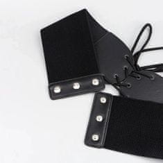 Camerazar Dámsky elastický korzetový opasok, čierny, syntetický materiál s koženými vložkami, 70x9,8 cm