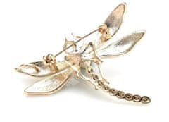 Camerazar Elegantná retro brošňa s vážkou a hmyzom, zirkóny, šperková zliatina, šírka 5,5 cm, výška 4,5 cm