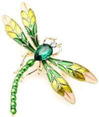 Camerazar Elegantná retro brošňa s vážkou a hmyzom, zirkóny, šperková zliatina, šírka 5,5 cm, výška 4,5 cm